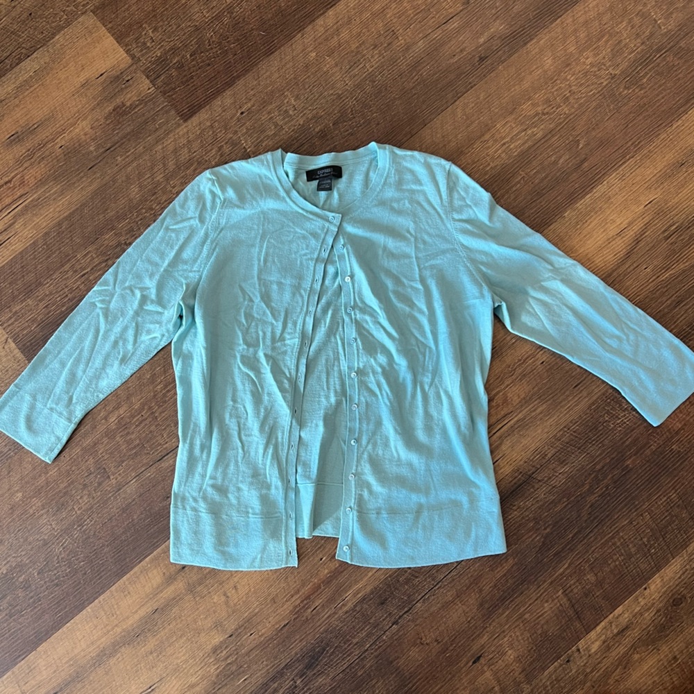 Express Cashmere cardigan womens size large button down light blue